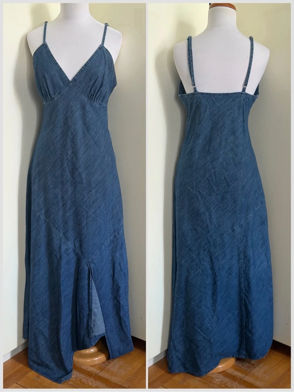 Topshop Sleeveless Denim Maxi Dress in Medium Blue sz 8 - Picture 2 of 9